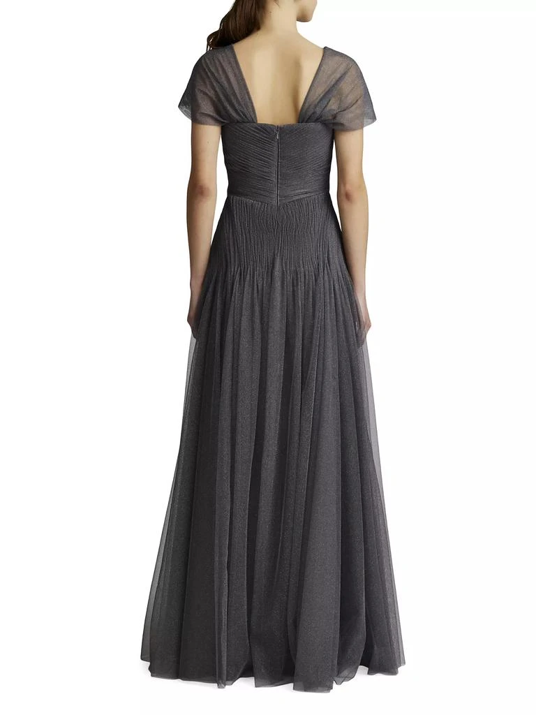 Zac Posen Glitter Tulle Cap-Sleeve Gown 7