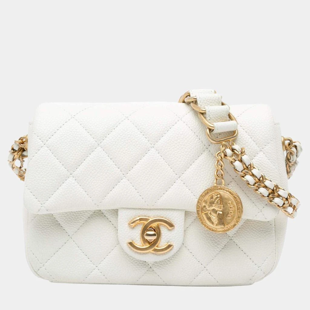 Chanel Chanel White Small Quilted Caviar Twist Your Buttons Flap 1