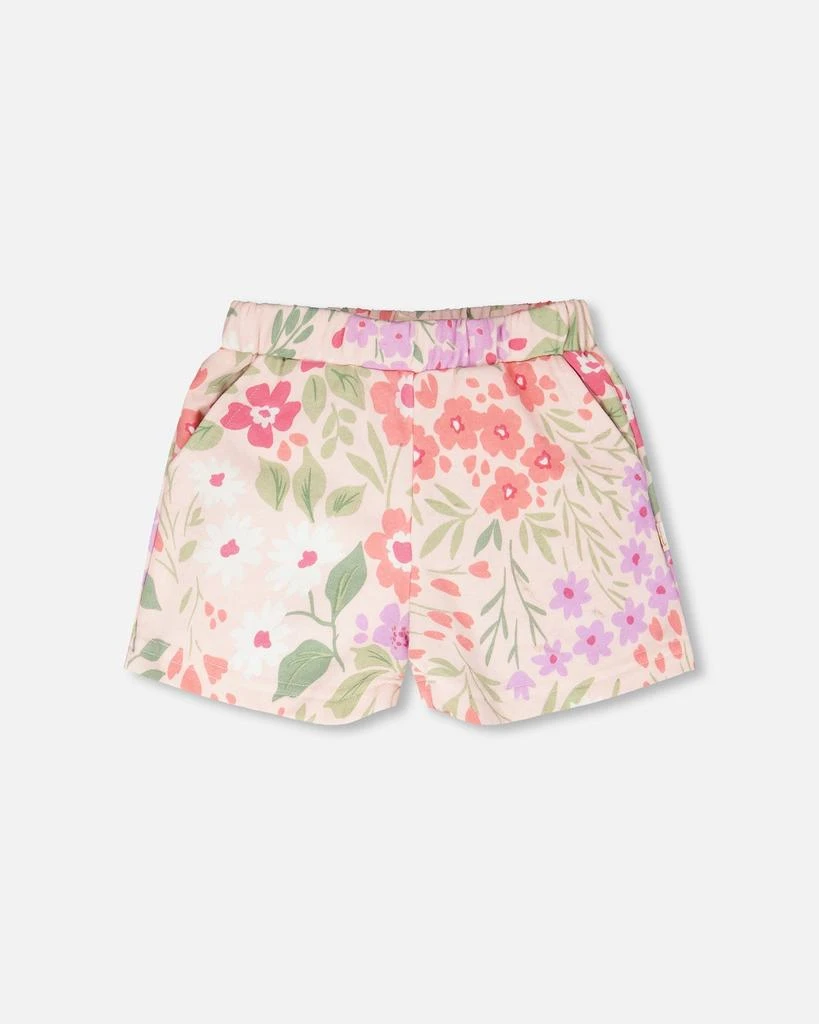 Deux par Deux French Terry Shorts Pink Printed Flowers