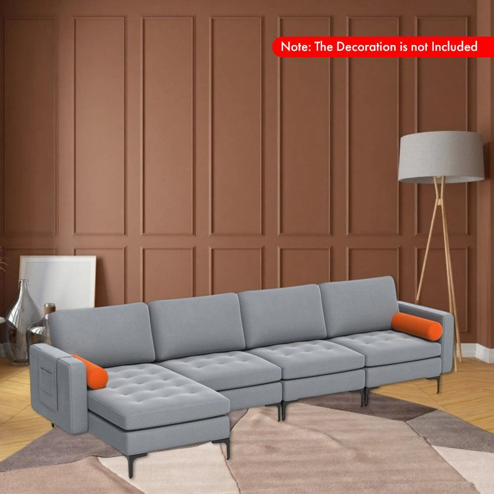 Hivvago Modular L-Shaped Sectional Couch with Reversible Ottoman and Dual USB Charging Ports 3