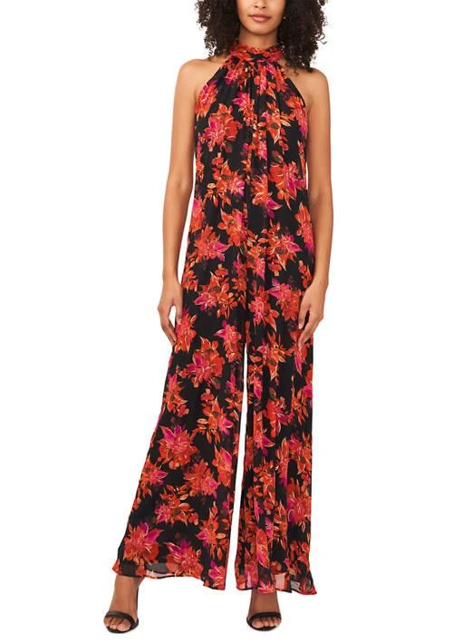 Vince Camuto Petite Sleeveless Floral Halter Jumpsuit