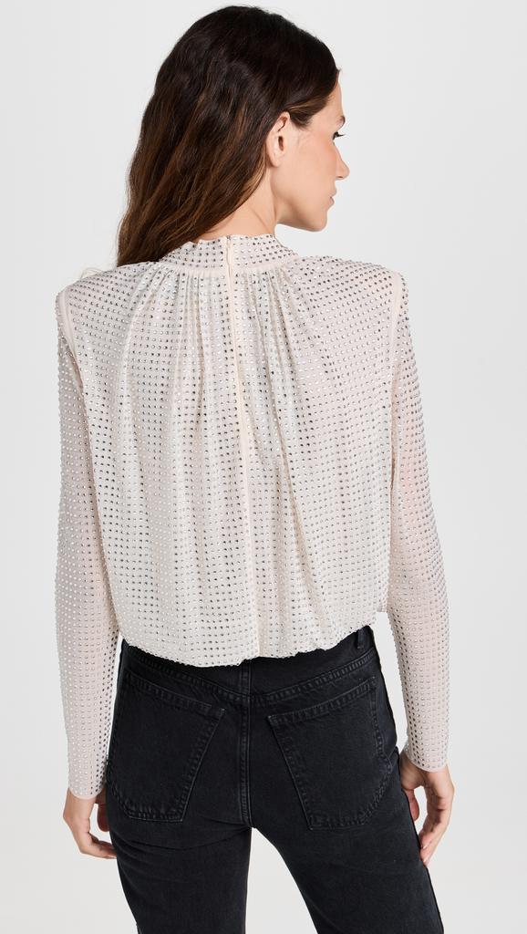 Self Portrait Cream Rhinestone Mesh Top