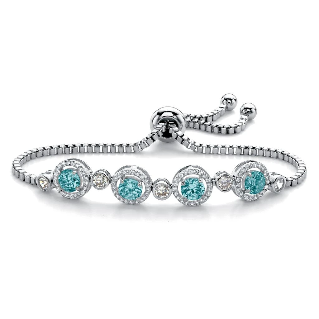 Palm Beach Jewelry .92 Cttw.Platinum-Plated Birthstone and CZ Adjustable Bolo Bracelet 9" 9