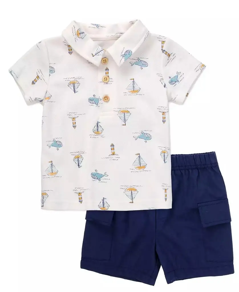 Baby Essentials Baby Boys' Coastal Polo Twill Top and Shorts, 2-Piece Set