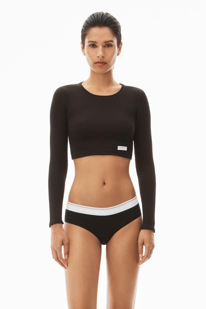 Alexander Wang Cropped Long-Sleeve Tee in Ribbed Cotton Jersey