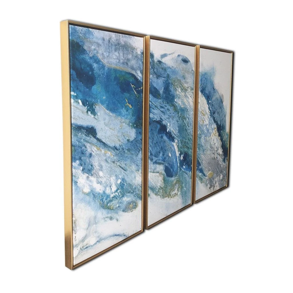 Hivvago Abstract Blues with Gold Framed Canvas Wall Art Floater Frame p-Oxybis(benzenesulfonyl hydrazide) Wall Art 4