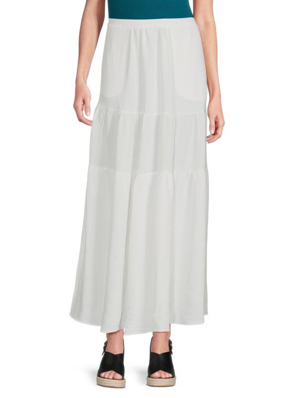 Bobeau Solid Tiered Maxi Skirt