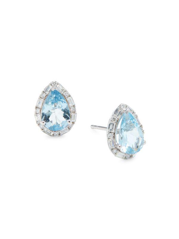 Effy 14K White Gold, Aquamarine & Diamond Teardrop Stud Earrings