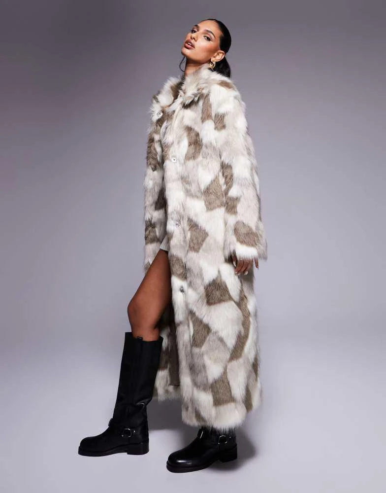ASOS ASOS DESIGN longline patch faux fur coat in dalmatian 1