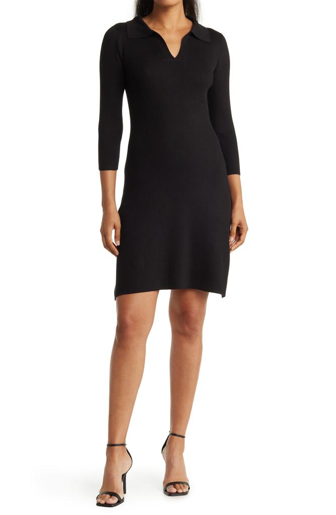 Love by Design Vermont Johnny Collar Ribbed Sweater Dress