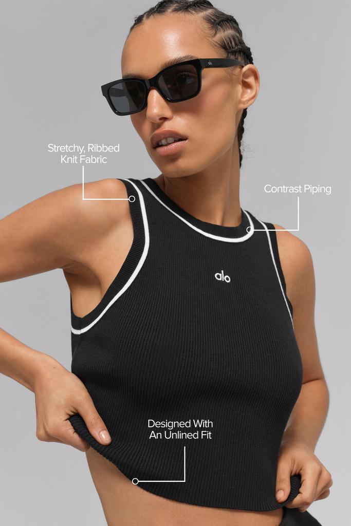Alo Ribbed Sweater Knit Highline Cropped Tank - Lunar Grey/White