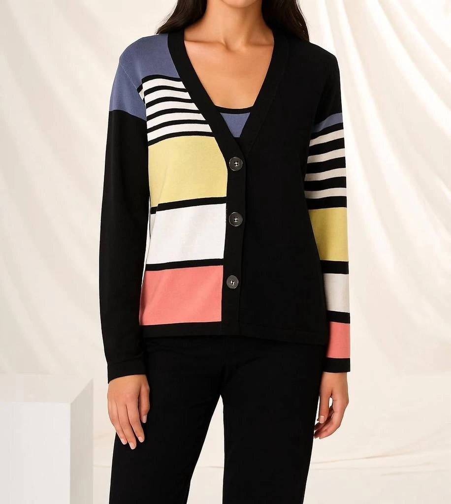 Angel Apparel Stripe Button Up Cardigan In Black Multi