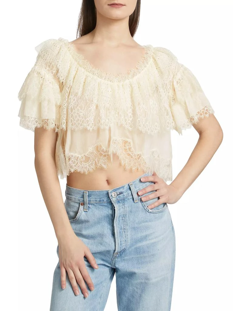LOVESHACKFANCY Vienne Lace Chiffon Off-The-Shoulder Top 3