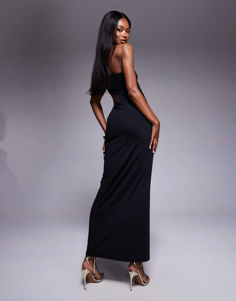 ASOS ASOS DESIGN cut detail bandeau maxi dress with gold hardware detail in black 4