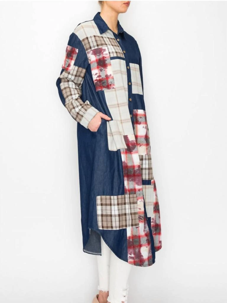 Origami Light Weight Denim Duster Jacket With Pockets And Patch In Blue 2