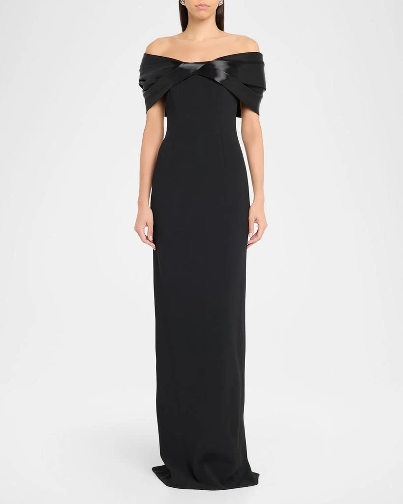 Pamella Roland Liquid Satin Off-The-Shoulder Crepe Gown 2