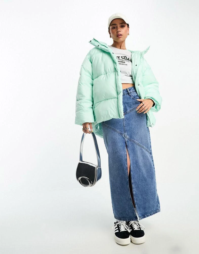 Monki Monki hooded puffer jacket in mint 3