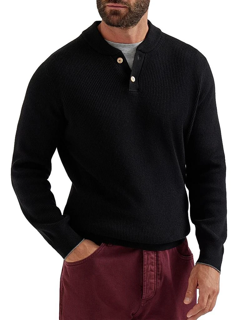 Brunello Cucinelli Cashmere English Rib Sweater with Henley Collar 2