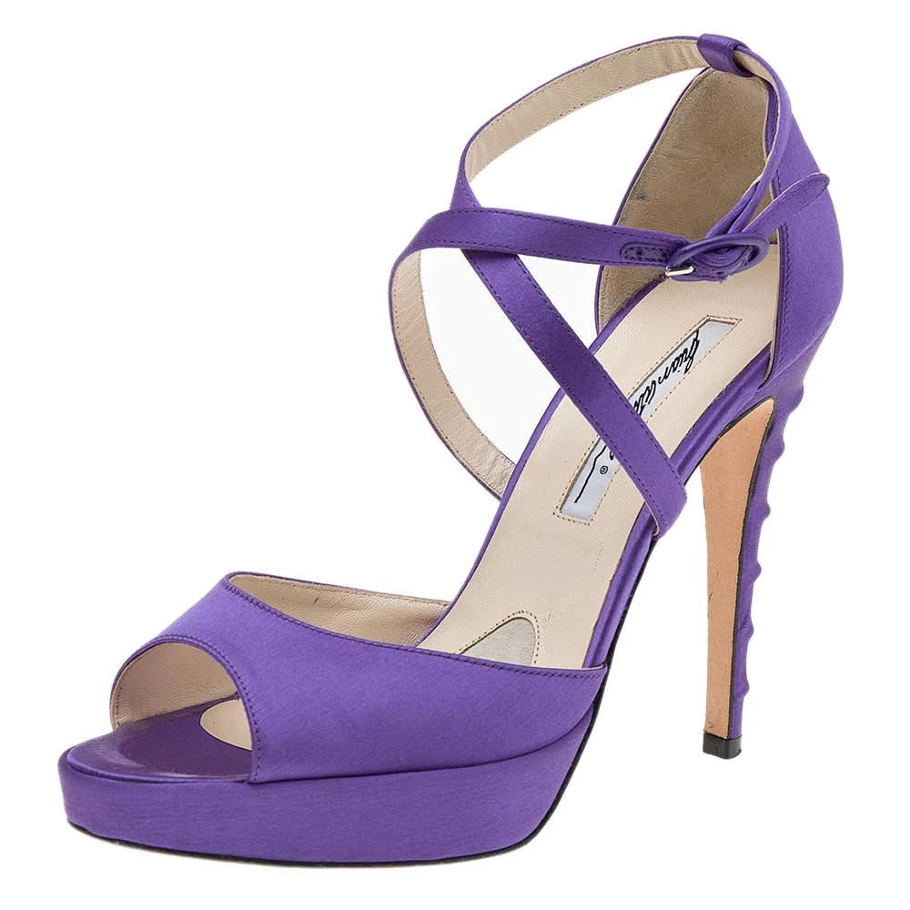 Brian Atwood Brian Atwood Purple Satin Platform Ankle Strap Sandals Size 38.5 1