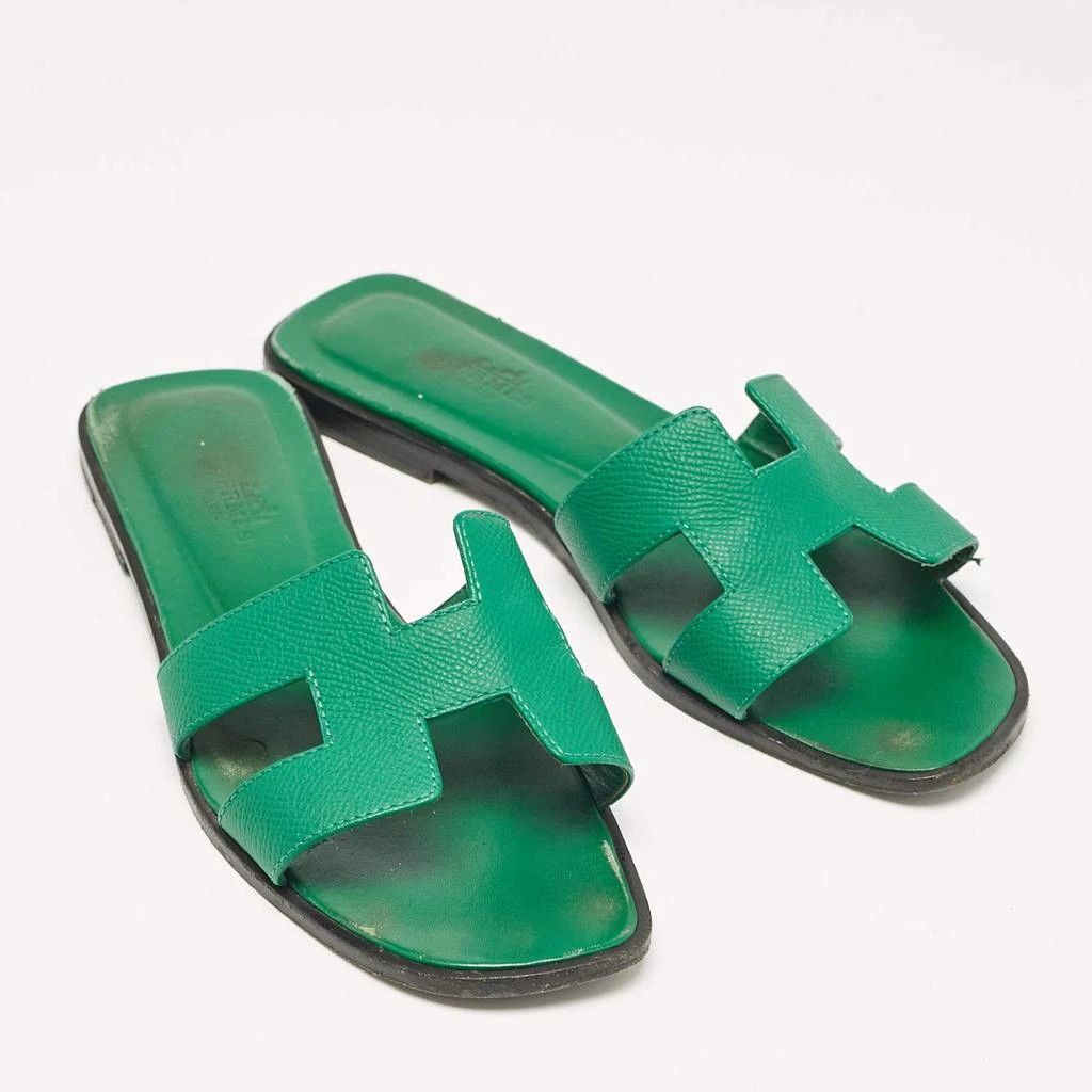 Hermes Hermes Green Leather Oran Slide Sandals Size 37 4