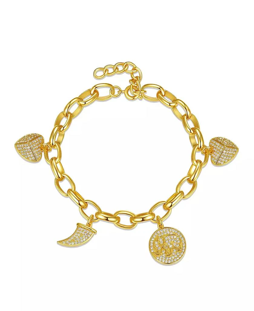 GiGiGirl Gigi Girl Kids/Young Teens 14k Yellow Gold Plated with Cubic Zirconia Tusk, Elephant 
Heart Dangle Charm Adjustable Bracelet