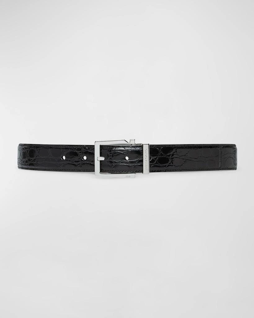 Salvatore Ferragamo Men's Adjustable Crocodile Gancini Belt 1