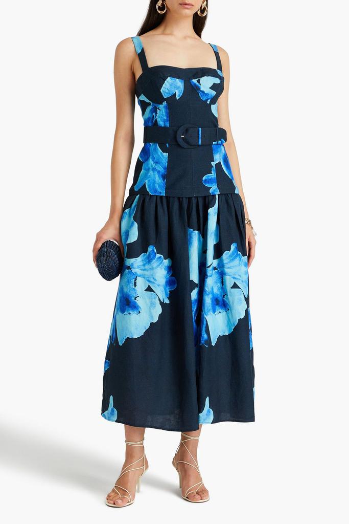 NICHOLAS Belted floral-print linen-blend midi dress
