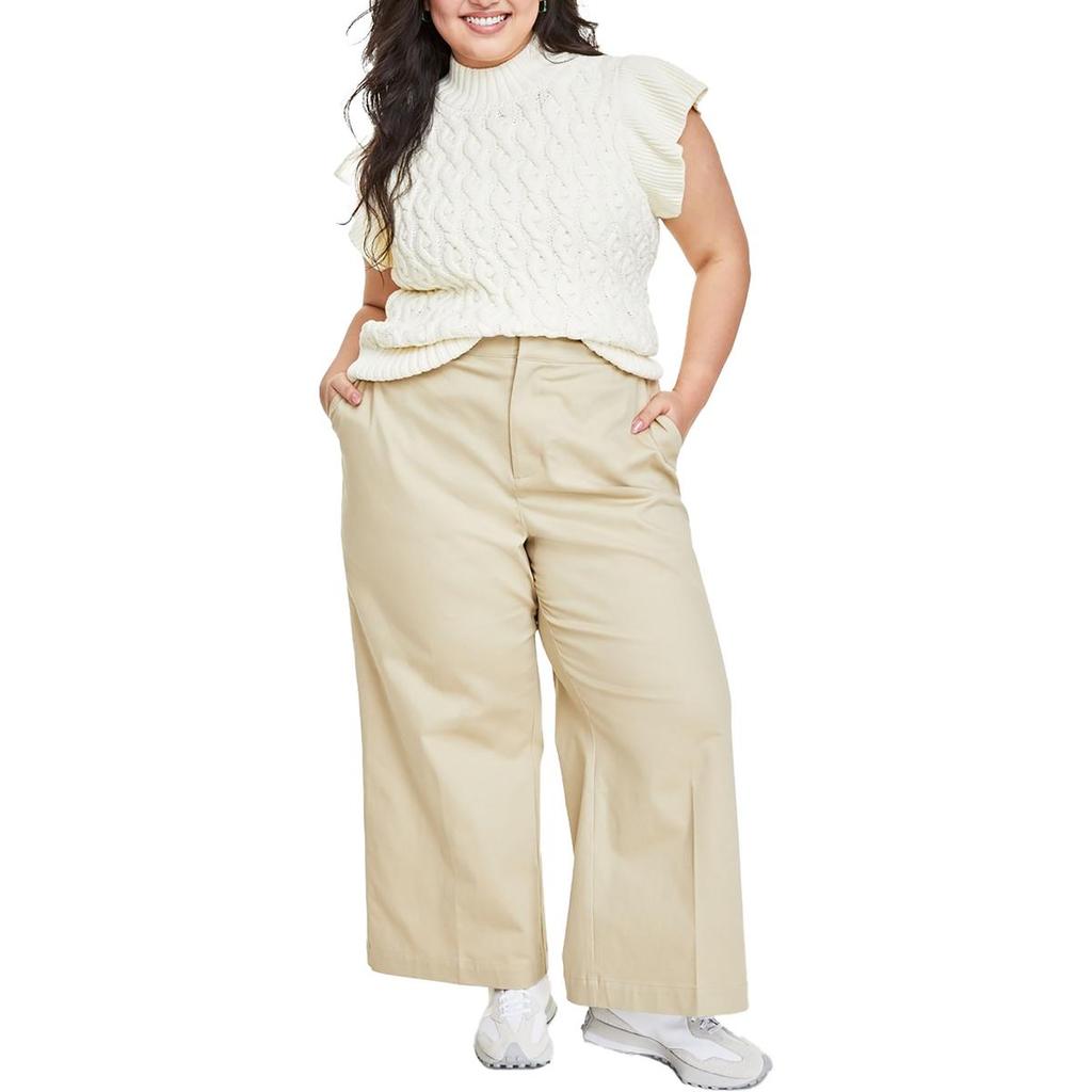 On 34th Plus Womens High Rise Wide Leg Ankle Pants