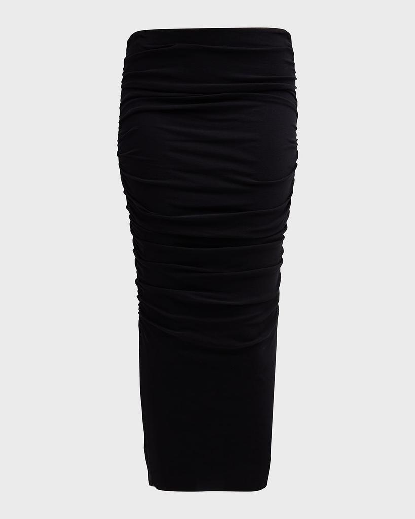 FUZZI Ruched Tulle Pencil Midi Skirt