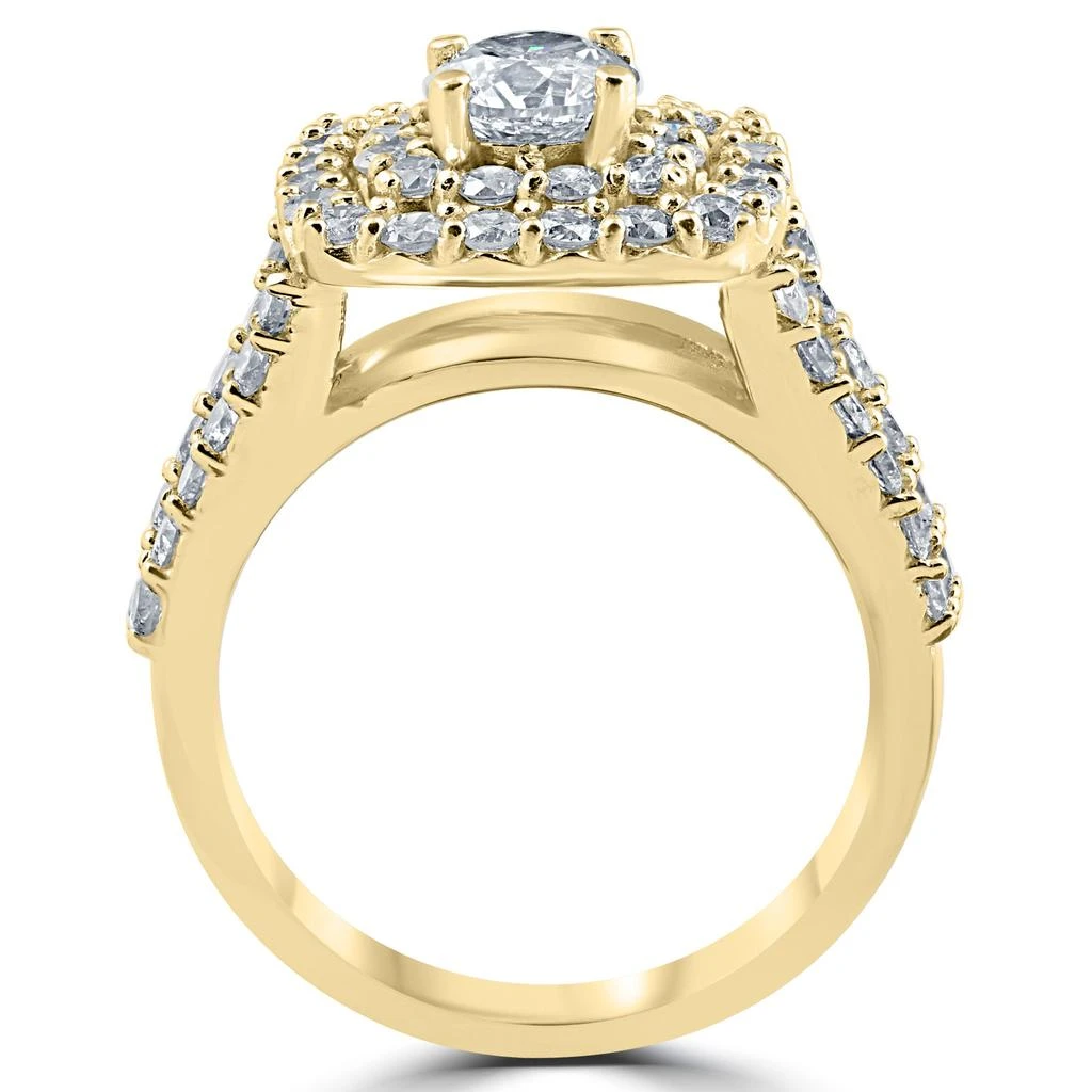Pompeii3 3ct Diamond Engagement Wedding Double Cushion Halo Trio Ring Set 10k Yellow Gold 3