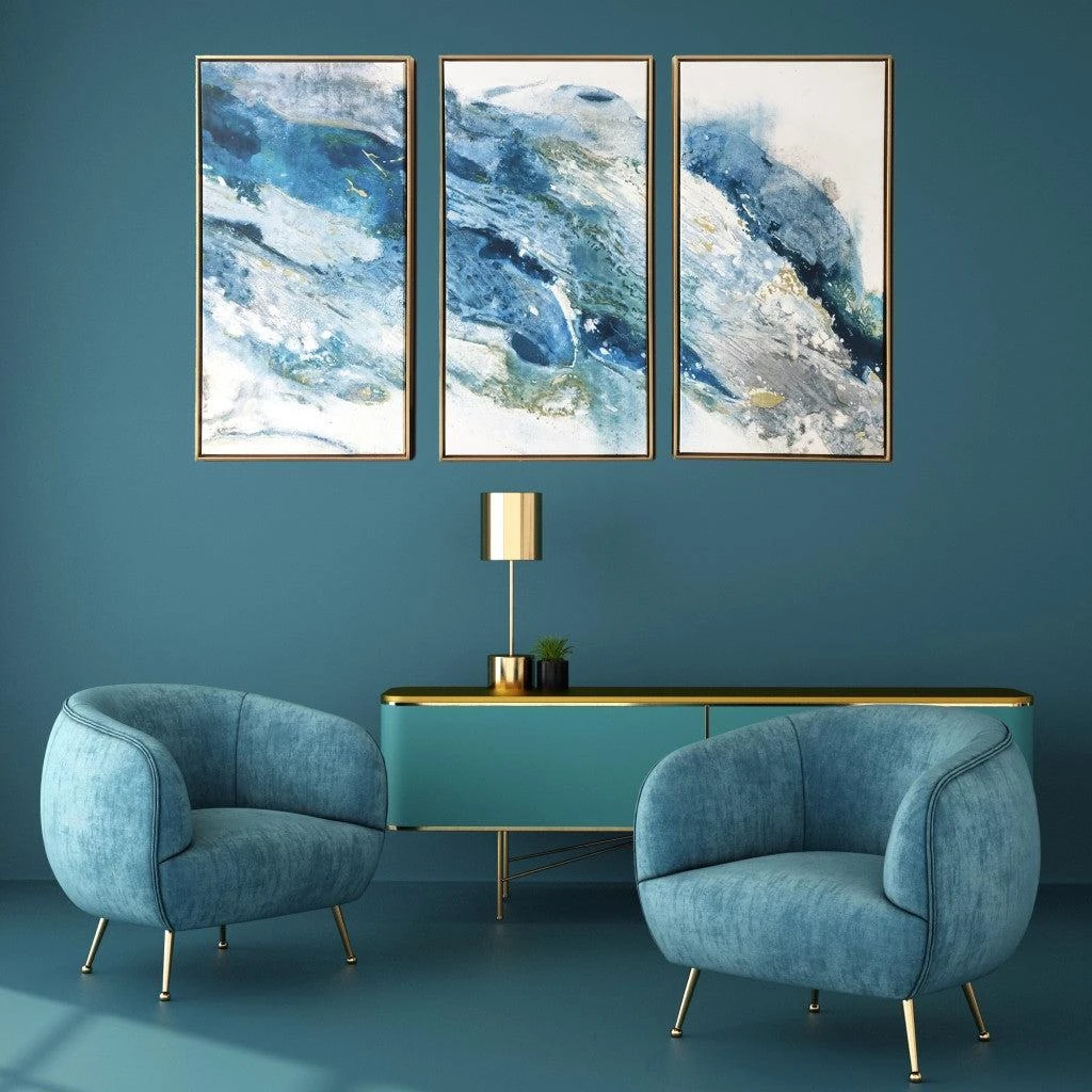 Hivvago Abstract Blues with Gold Framed Canvas Wall Art Floater Frame p-Oxybis(benzenesulfonyl hydrazide) Wall Art 2
