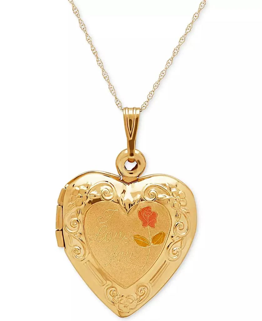 Italian Gold Engraved Heart Locket 18" Pendant Necklace in 10k Gold 1