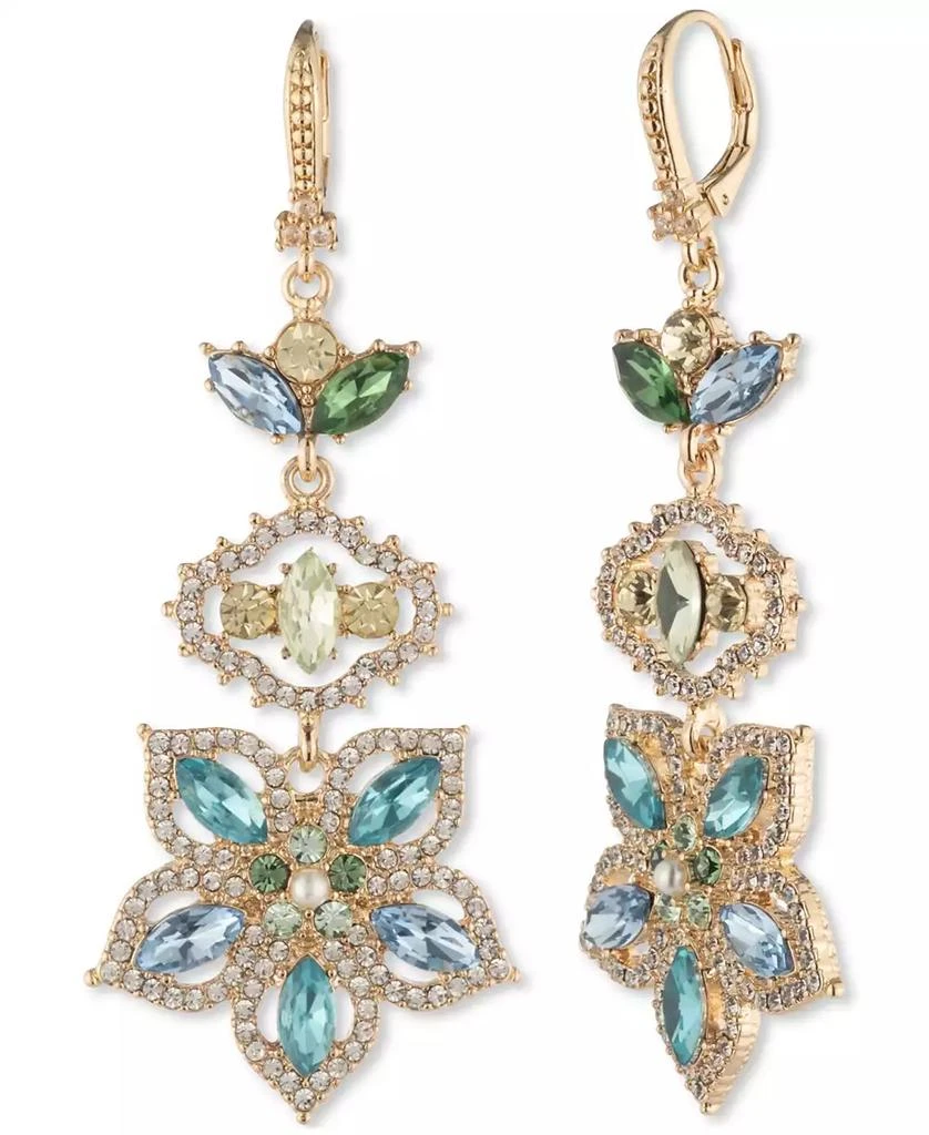MARCHESA Gold-Tone Crystal & Imitation Pearl Flower Linear Drop Earrings 1