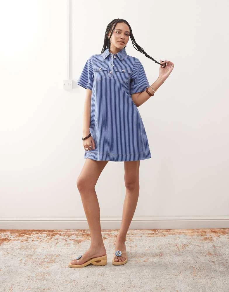 Shop Reclaimed Vintage denim shirt mini dress in blue tonal pinstripe on  Sale at BeyondStyle  Get 41% Off Reclaimed Vintage denim shirt mini dress  in blue tonal pinstripe with Limited-Time Flash