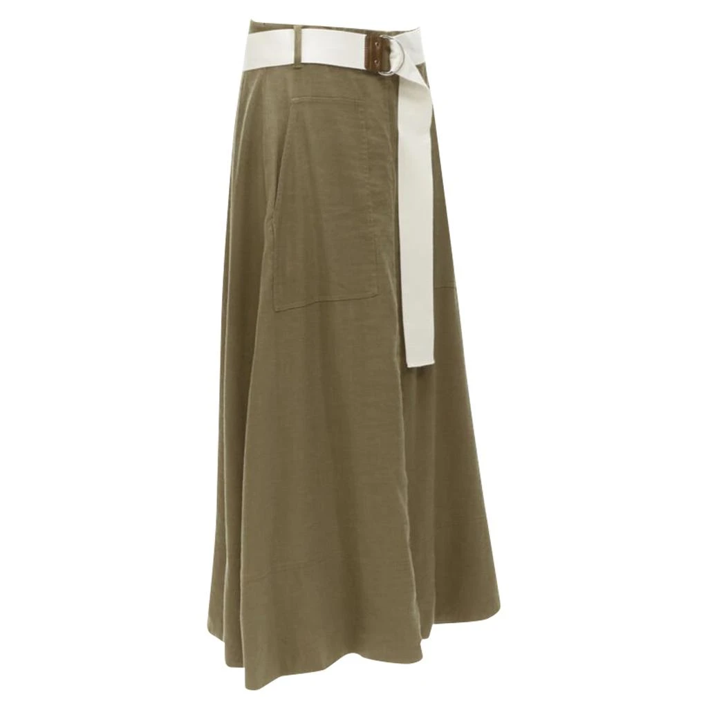 Tibi safari linen blend belted wrap midi skirt 3