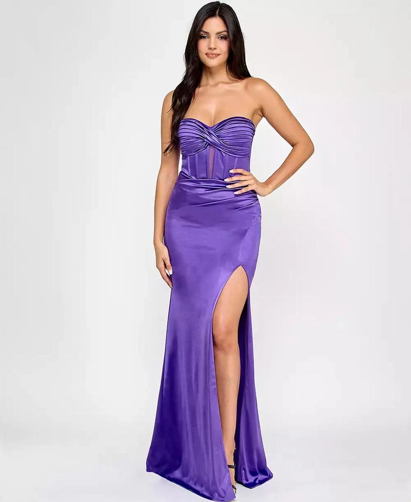 Emerald Sundae Juniors' Strapless Crisscross Corset Gown 1