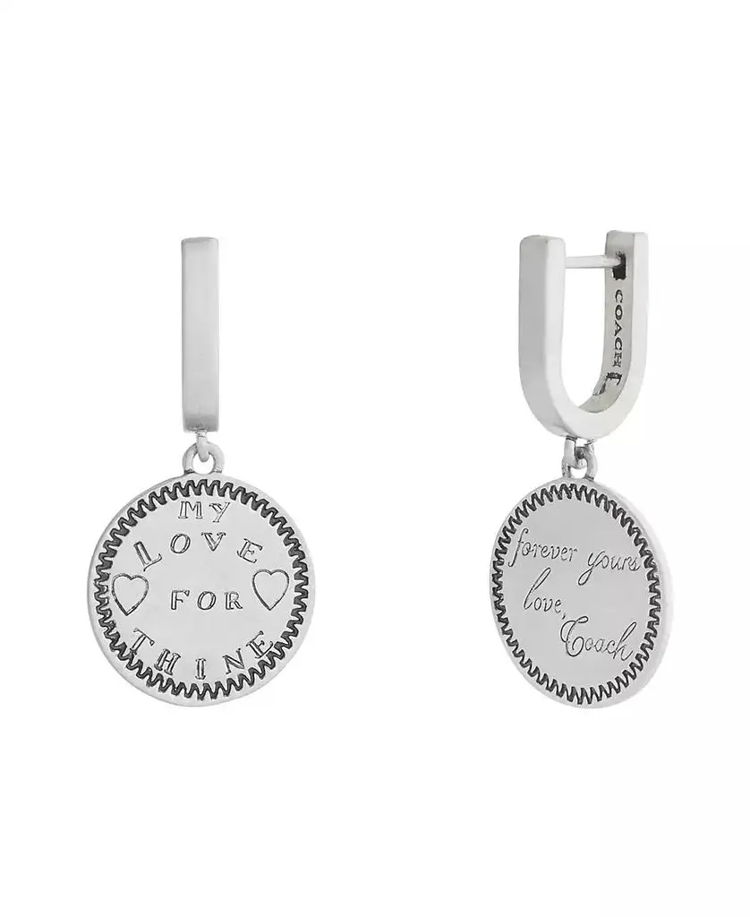 Coach Silver Runway My Love Coin Charm Huggie Earrings