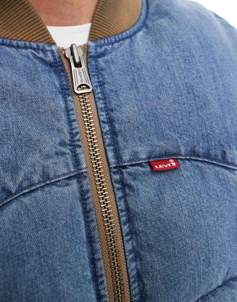 Levi's Levi's western super down denim puffer vest in mid blue 2