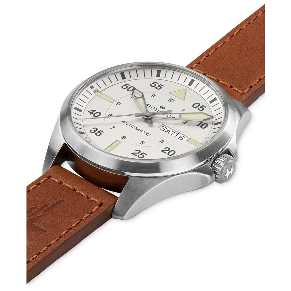 Hamilton Men's Swiss Automatic Khaki Aviation Day Date Brown Leather Strap Watch 42mm