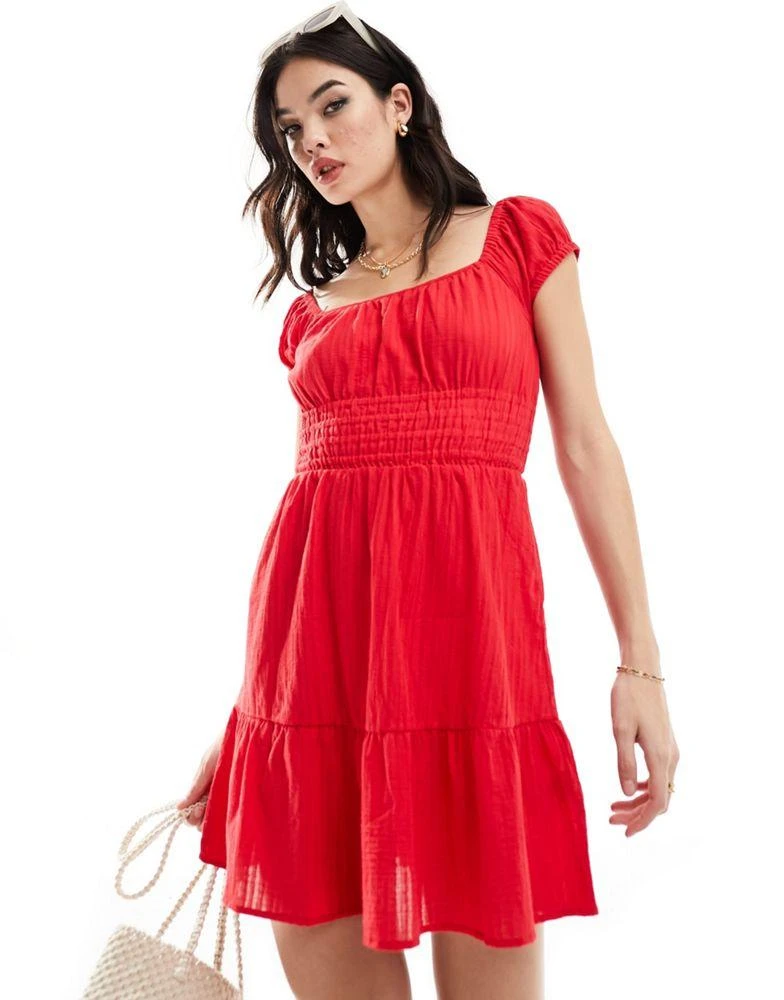 Rhythm Rhythm raya cap sleeve beach mini dress in red 1