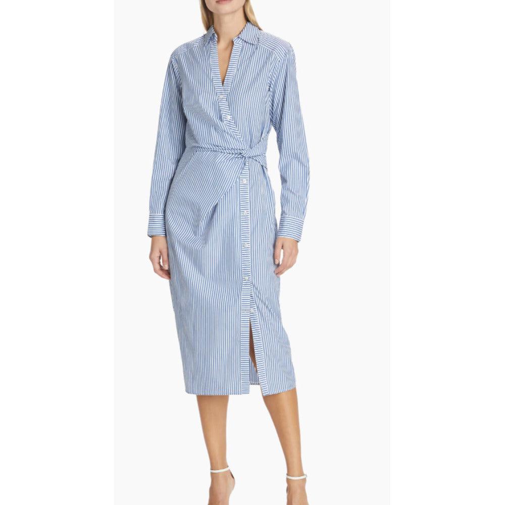 VERONICA BEARD Women's Wright Light Blue White Striped Midi Dress