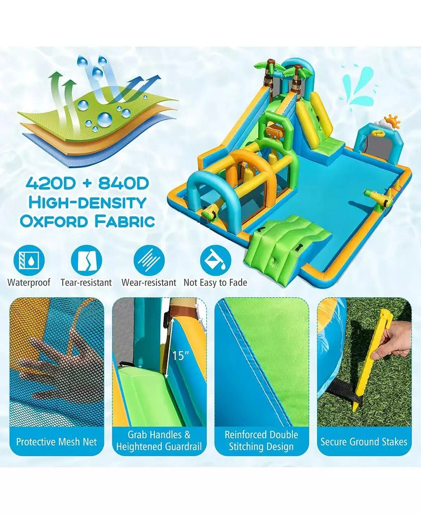 HONGGE Inflatable Dual Water Slide Aqua Park with Tropical Theme and 750W Blower 9