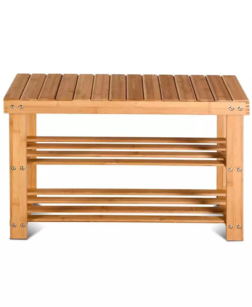 Costway 2-Tier Bamboo Shoe Bench Storage Racks Seat Organizer Entryway Hallway 7
