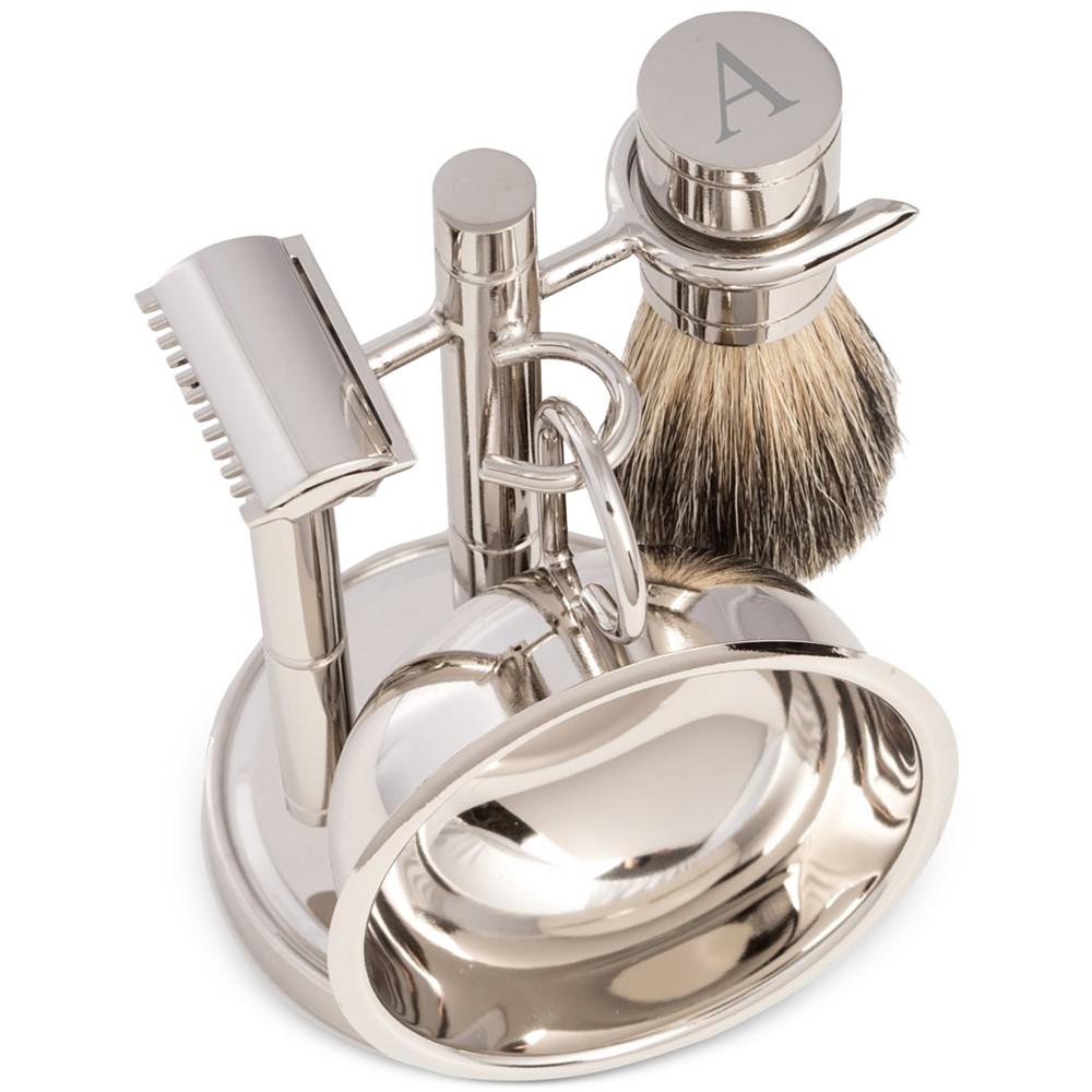 Bey-Berk Men's Chrome Monogrammed Safety Razor & Brush Set