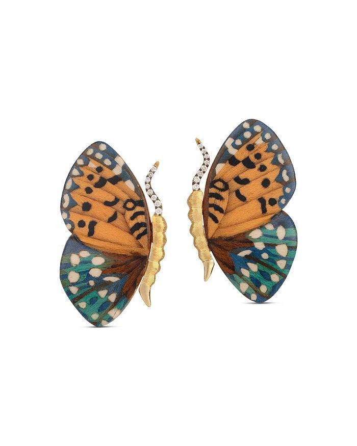 Silvia Furmanovich 18K Yellow Gold Kashmir Diamond Marquetry Butterfly Statement Earrings