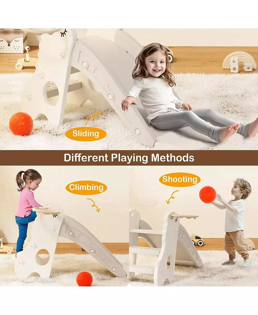 Bruce 
Shark 3-in-1 Foldable Toddler Slide with Climb 
Basketball Hoop – Safe Triangle Structure 2