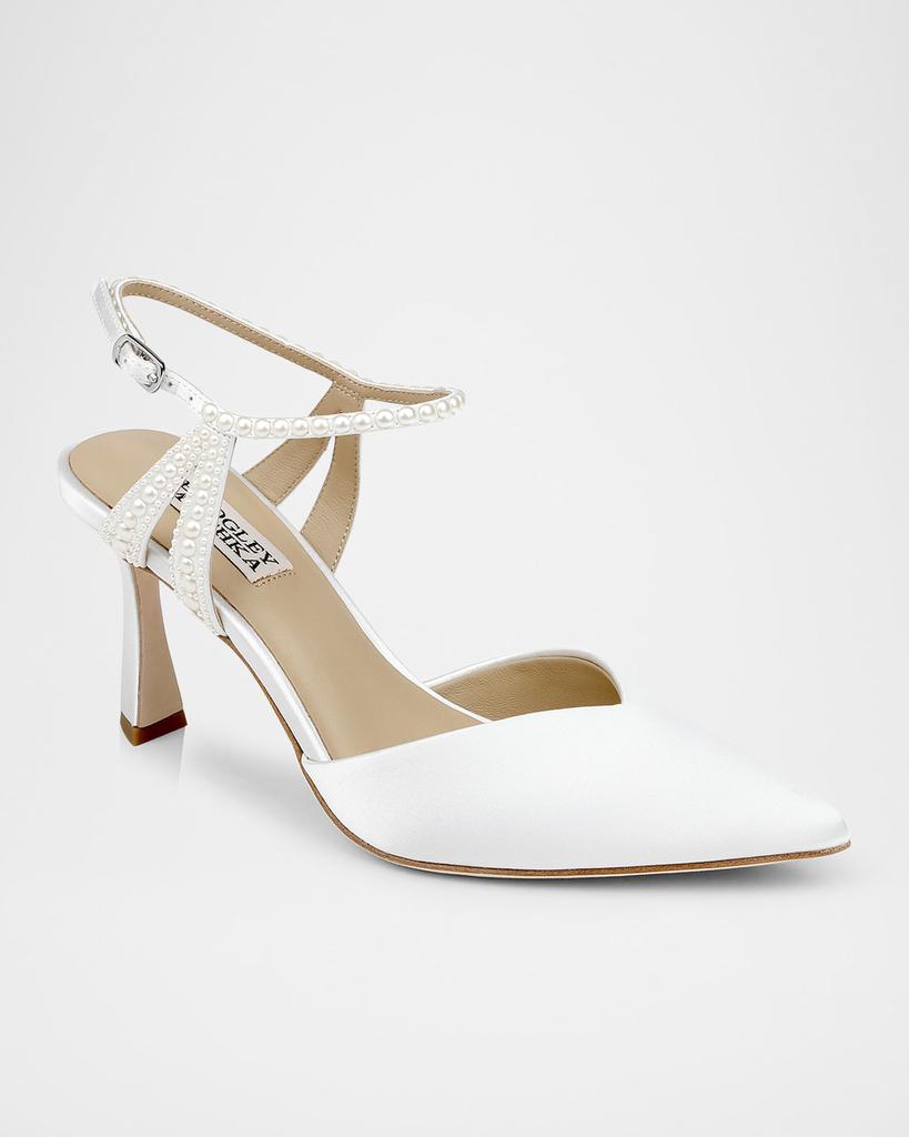 Badgley Mischka Destinee Pearly Pointed Satin Pumps