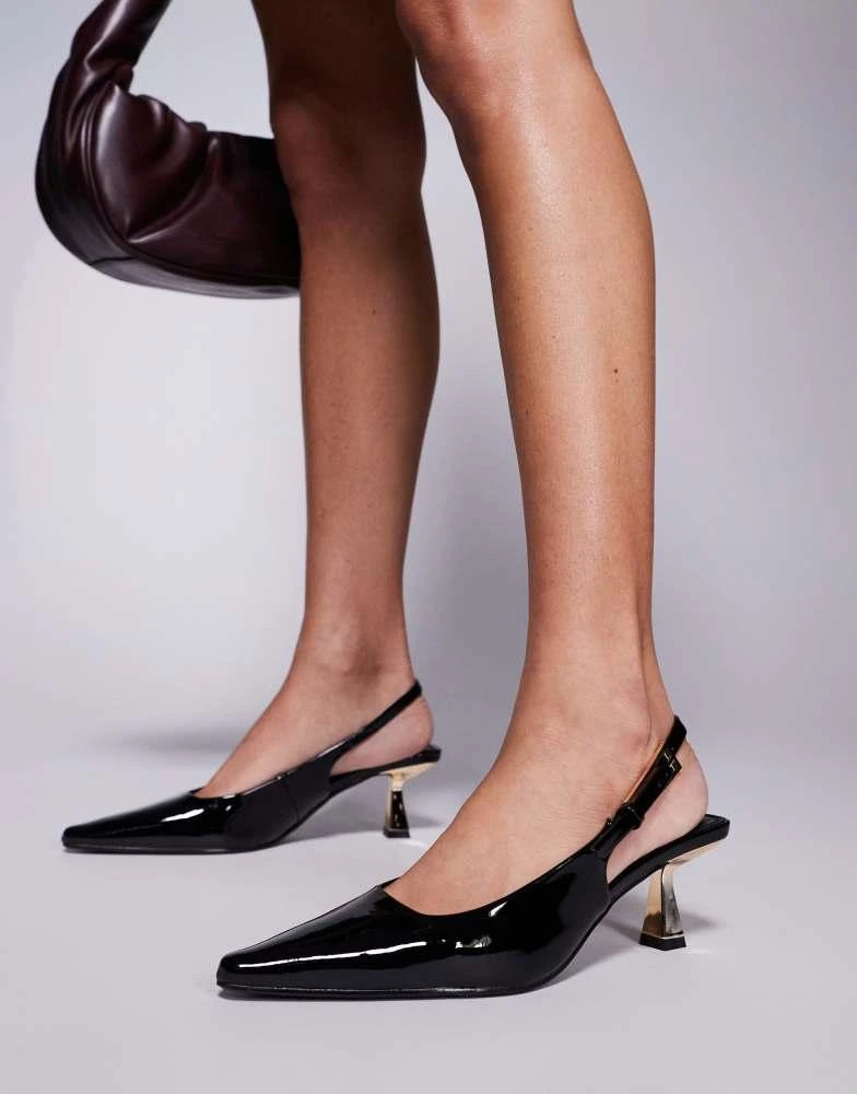 SIMMI Shoes Simmi London June pointed slingback  kitten heels in black patent 1