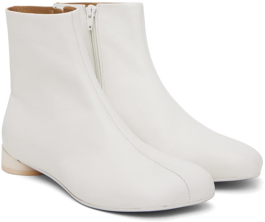 m*y様 【MM6】WHITE side ZIP ankle-BOOTS MM6 MAISON MARGIELA Shoes White Calf Leather Can Heel Boots