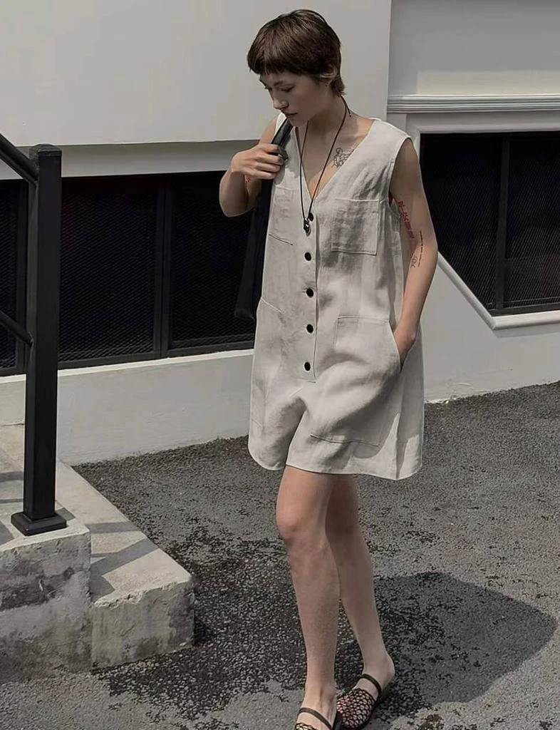 Pixie Market Linen Button Romper-PREORDER 3